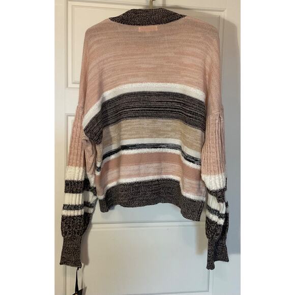 NWT Takara Pink Multi Color Striped Long Sleeve Boxy Sweater L - Picture 3 of 7